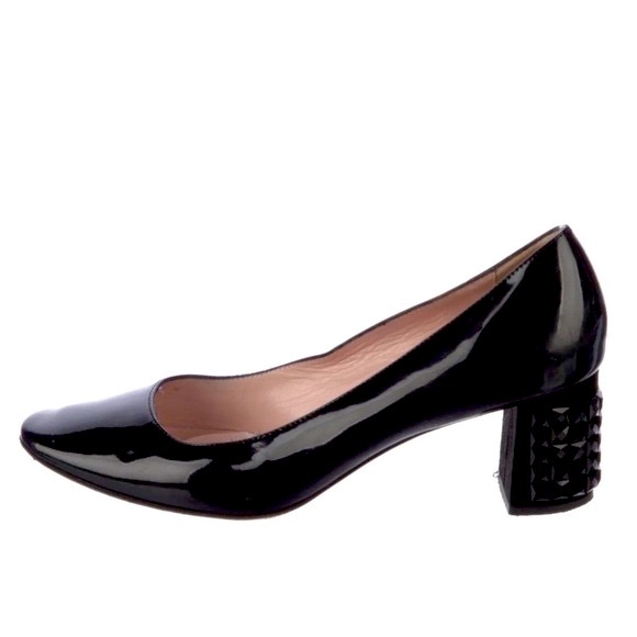 Style EGDE! Kate Spade NY- DANIKA- Black/Patent Crystal-stud block heels 9.5M - Picture 1 of 11